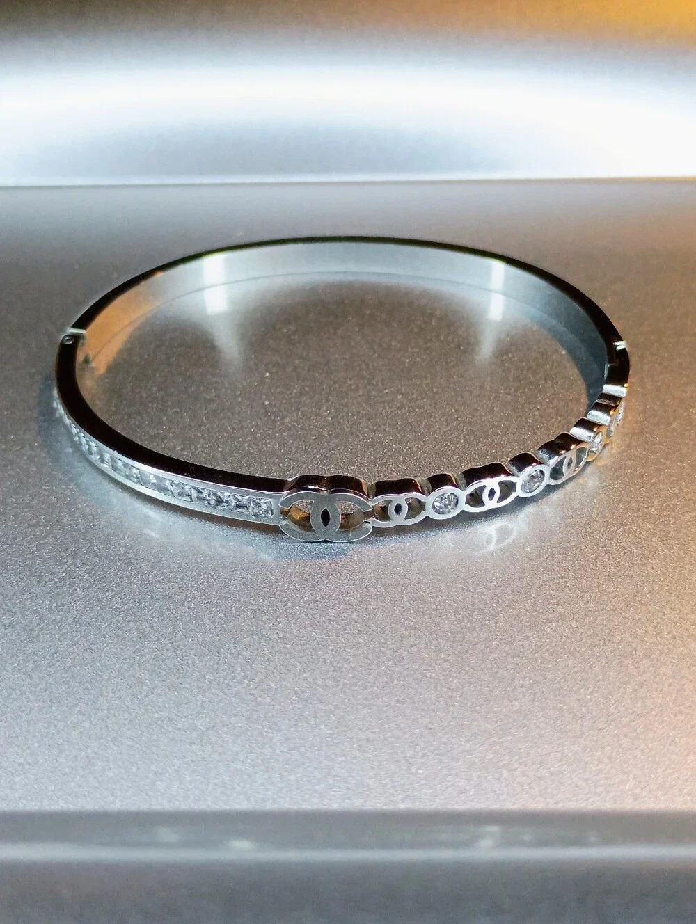 New Silver Crystal Accent Women's Bangle Bracelet